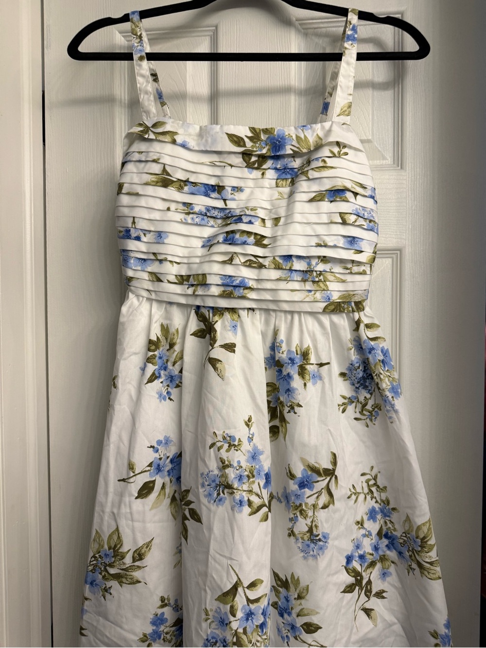 Altar'd State White Dress with Blue and Olive Floral Print